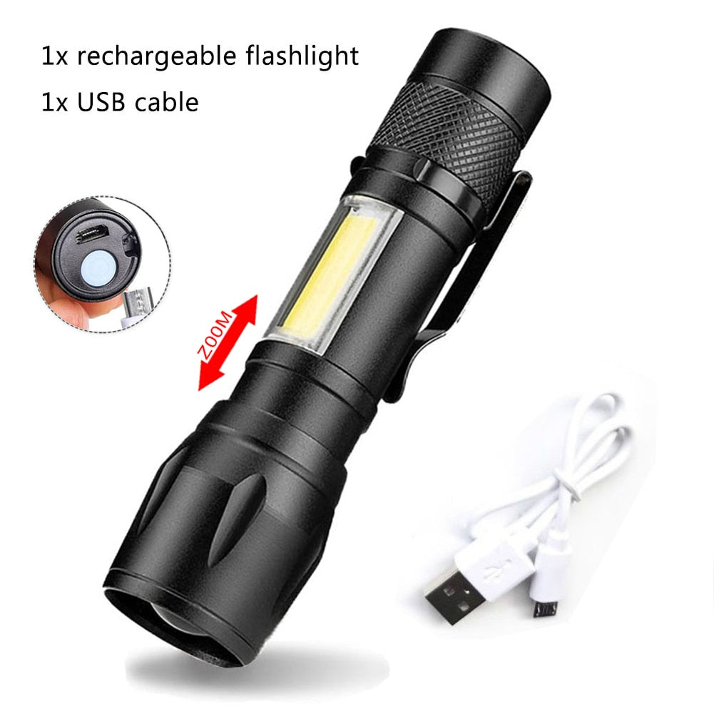 Portable Rechargeable Zoom LED Flashlight XP-G Q5 Flash Light Torch Lantern 3 Lighting