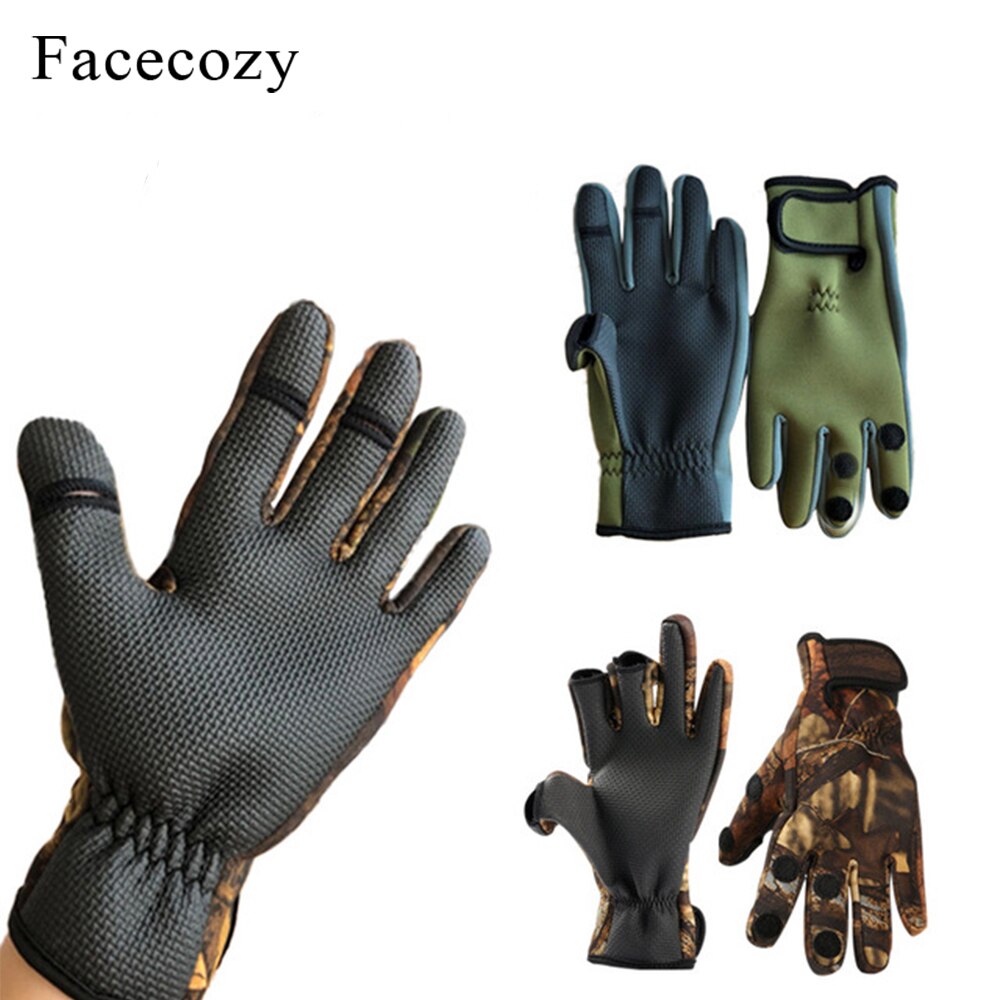 Facecozy Outdoor Winter Fishing Gloves Waterproof Three or Two Fingers