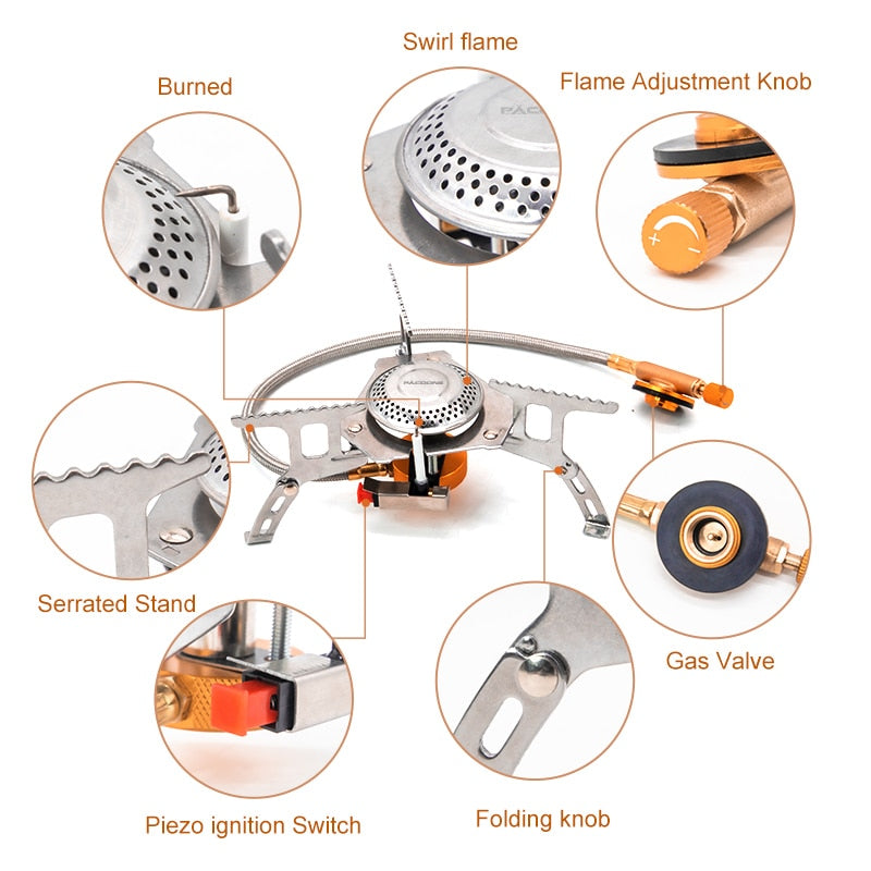 PACOONE Camping Gas Stove Outdoor Windproof Tourist Burner Portable Folding