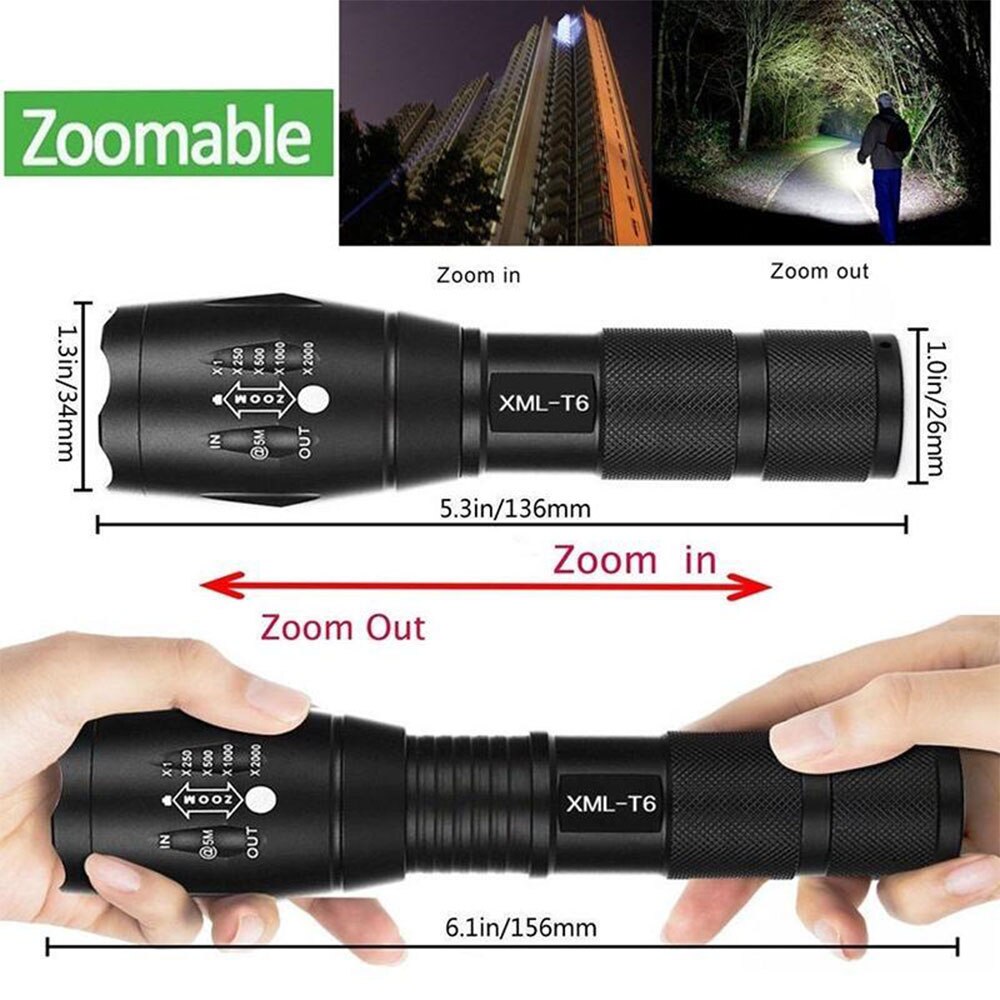 Portable Powerful LED Lamp XML-T6  Flashlight Linterna Torch Uses 18650 Chargeable Battery