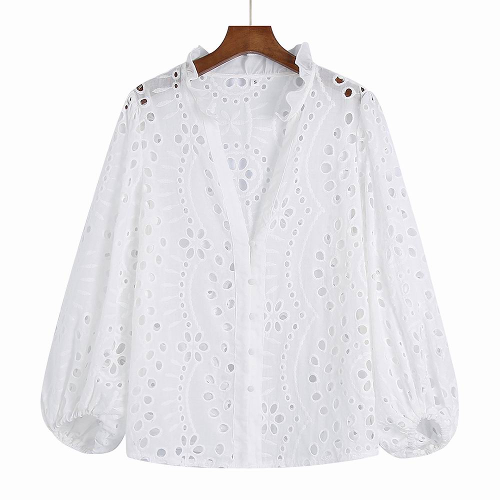 Embroidery Women Blouse Summer 2022 New Fashion Long Sleeve Female Smock Shirt