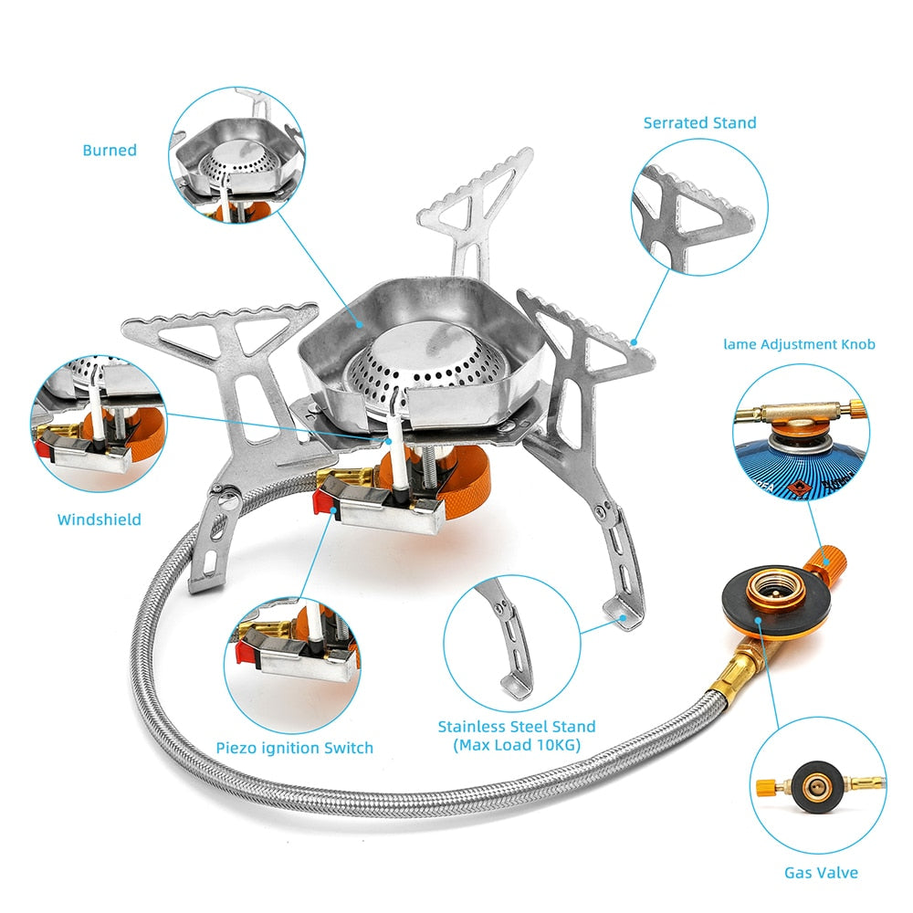 JYMCW Camping Gas Stove Windproof Outdoor Gas Burner Portable Folding Split