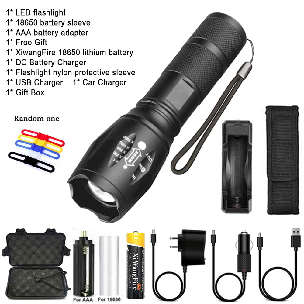 Portable Powerful LED Lamp XML-T6  Flashlight Linterna Torch Uses 18650 Chargeable Battery