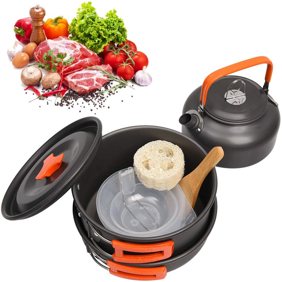 Camping Cookware Kit Outdoor Aluminum Cooking Set Water Kettle Pan Pot Travelling