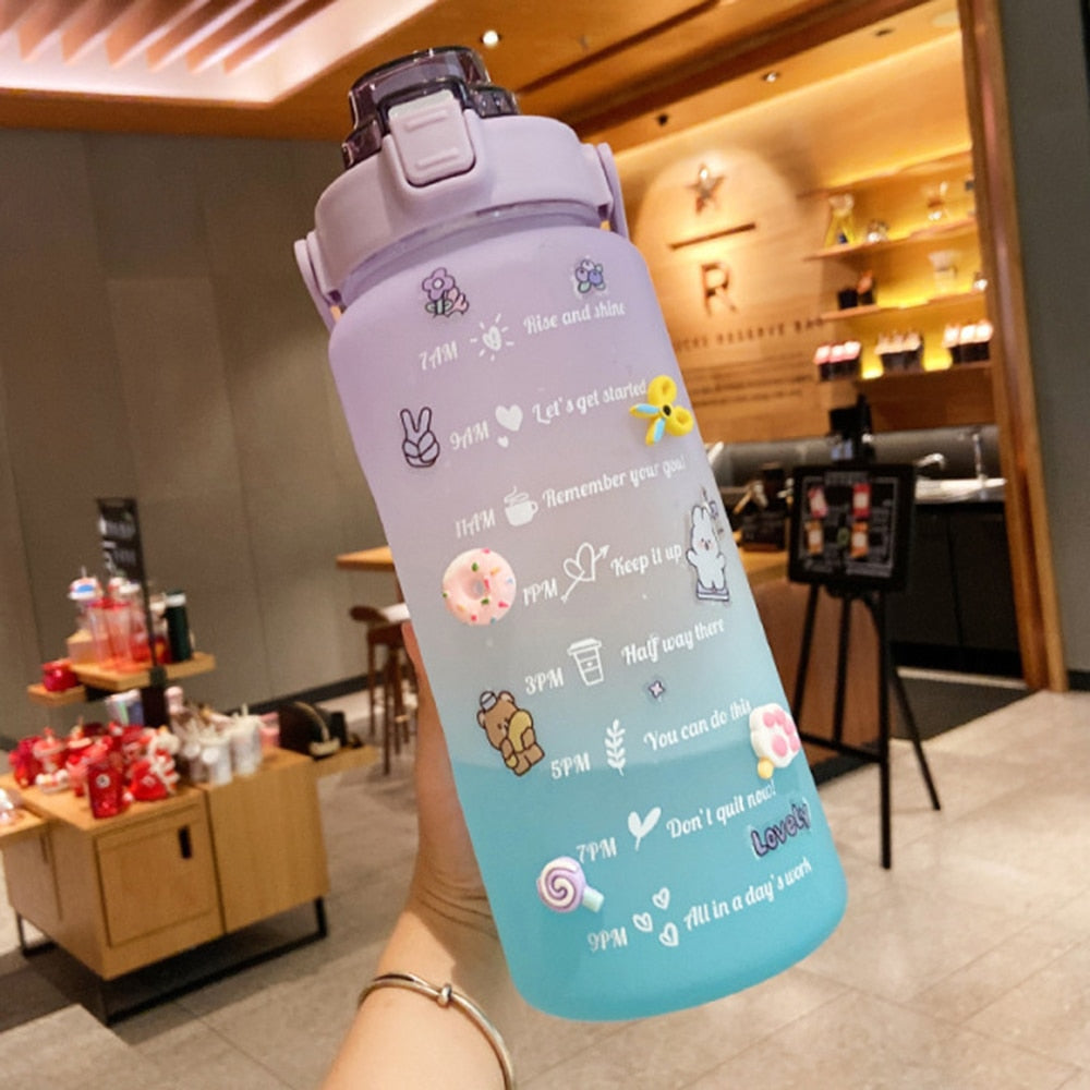 2 Liter Water Bottle with Straw Female Jug Girls Portable Travel bottles Fitness Bike Cup