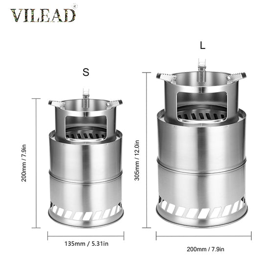 VILEAD Camping Wood Stove Equipment Stainless Steel Portable Cooking Burner Outdoor Heater