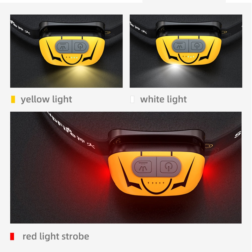 Supfire HL05-S Powerful LED Headlamp Yellow/White Light Camping Lantern Motion Sensor