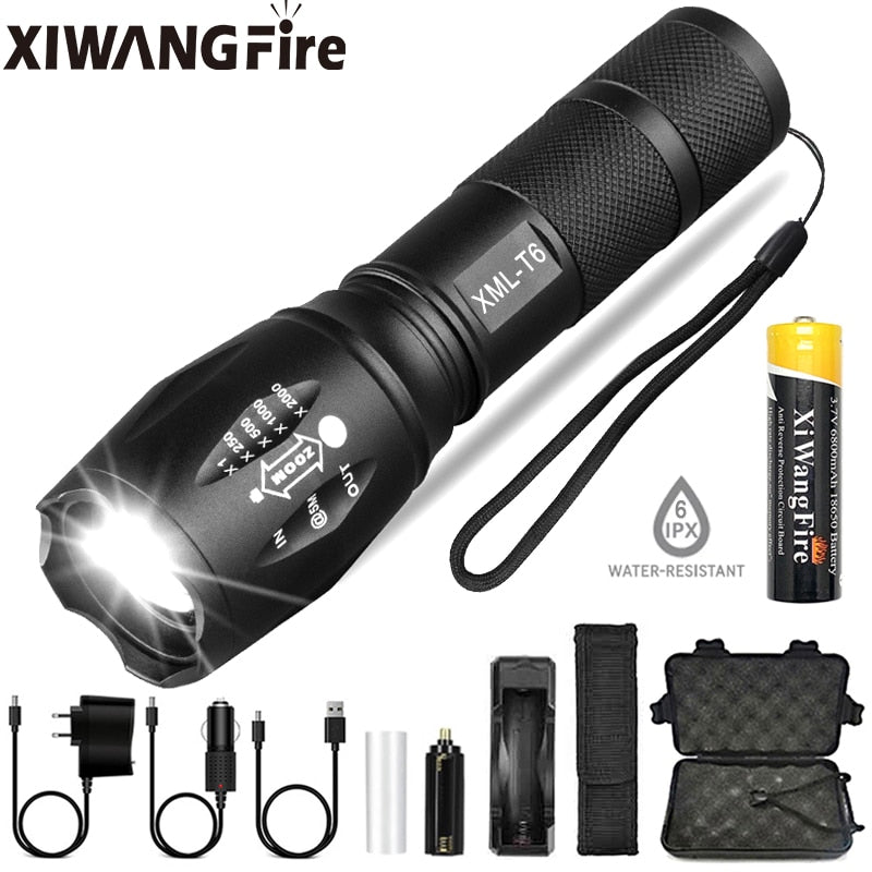 Portable Powerful LED Lamp XML-T6  Flashlight Linterna Torch Uses 18650 Chargeable Battery