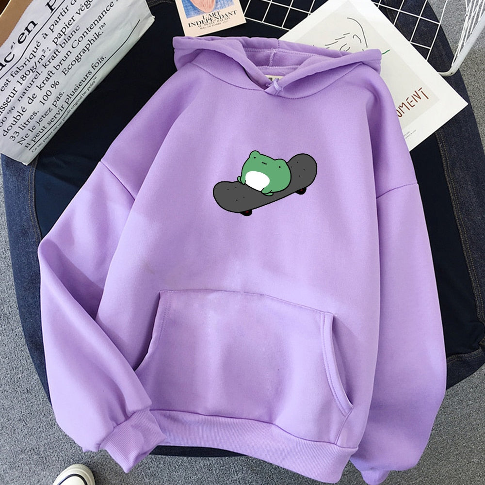 Winter  Skateboard Frog Oversized Sweatshirt Men and Women Hoodies Harajuku Warm