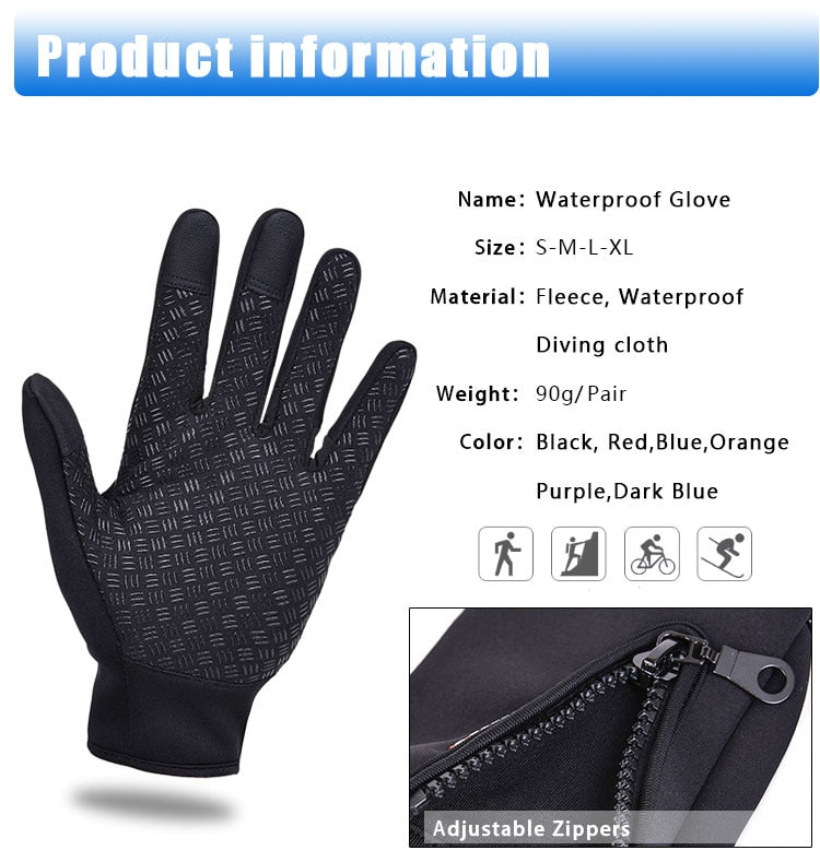 Unisex Winter Thermal Warm Cycling Bicycle Touch Screen Gloves Outdoor Camping