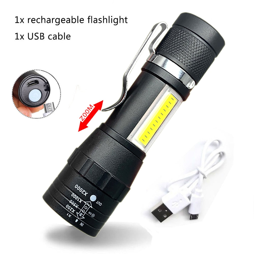 Portable Rechargeable Zoom LED Flashlight XP-G Q5 Flash Light Torch Lantern 3 Lighting