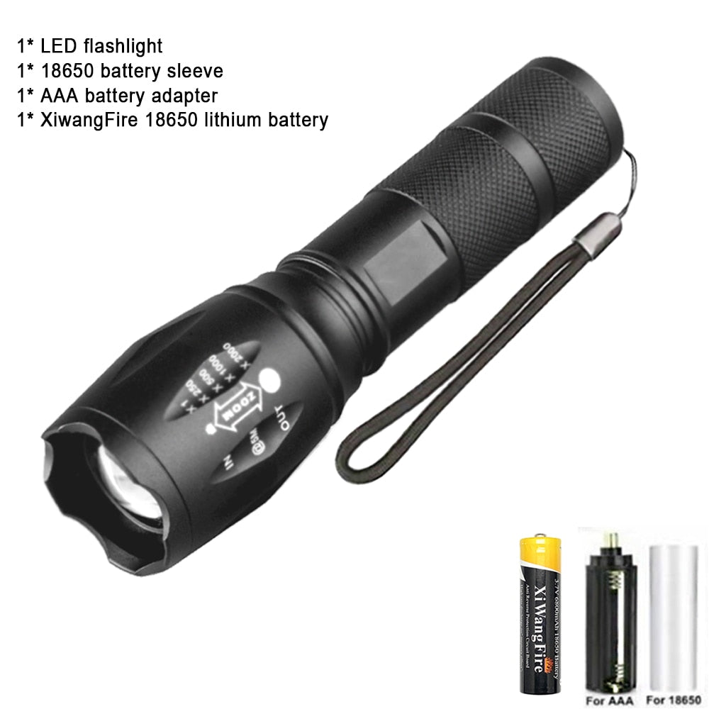 Portable Powerful LED Lamp XML-T6  Flashlight Linterna Torch Uses 18650 Chargeable Battery