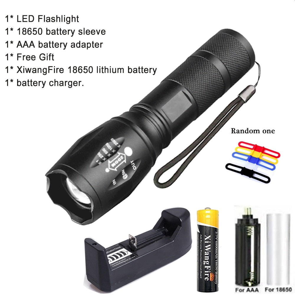 Portable Powerful LED Lamp XML-T6  Flashlight Linterna Torch Uses 18650 Chargeable Battery