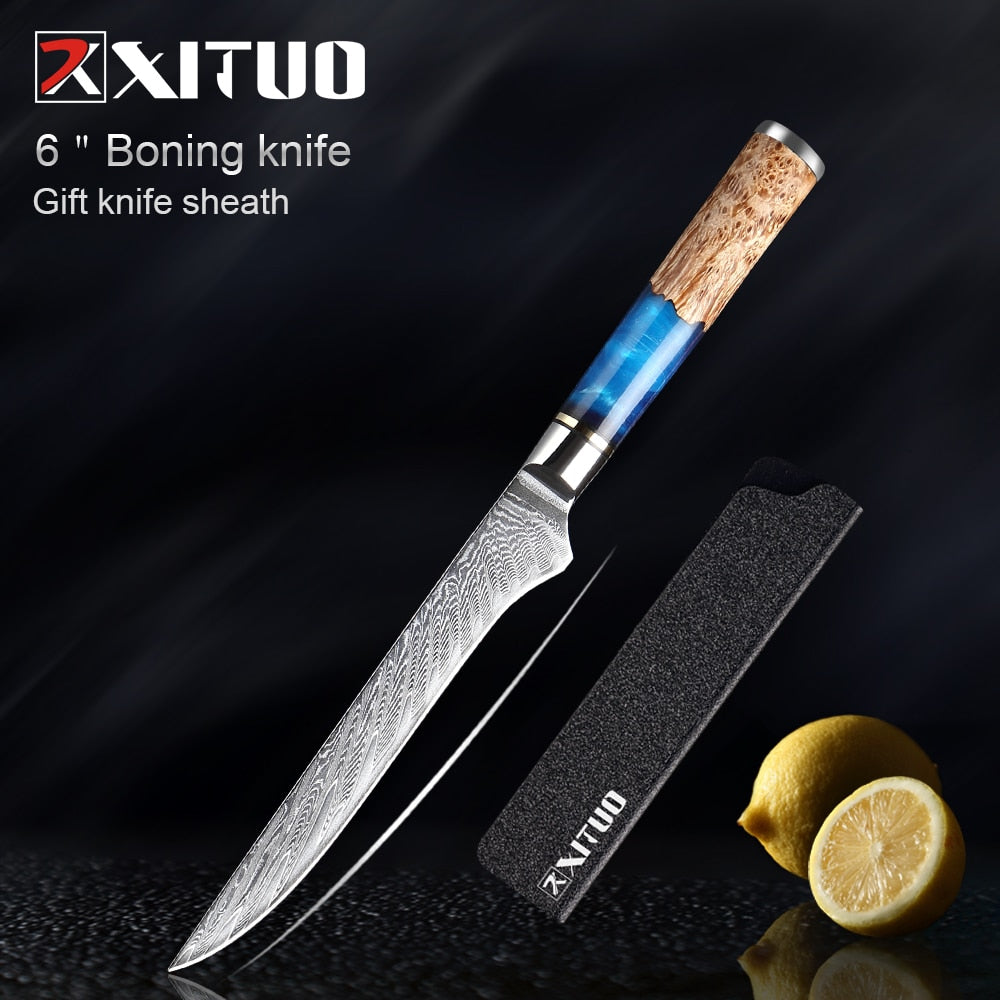 XITUO Kitchen Knives-Set Damascus Steel VG10 Chef Knife Cleaver Paring Bread Knife