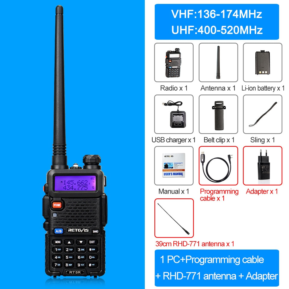 RETEVIS RT5R Handy Walkie Talkie 5W VHF UHF USB Ham Amateur Two-Way Radio