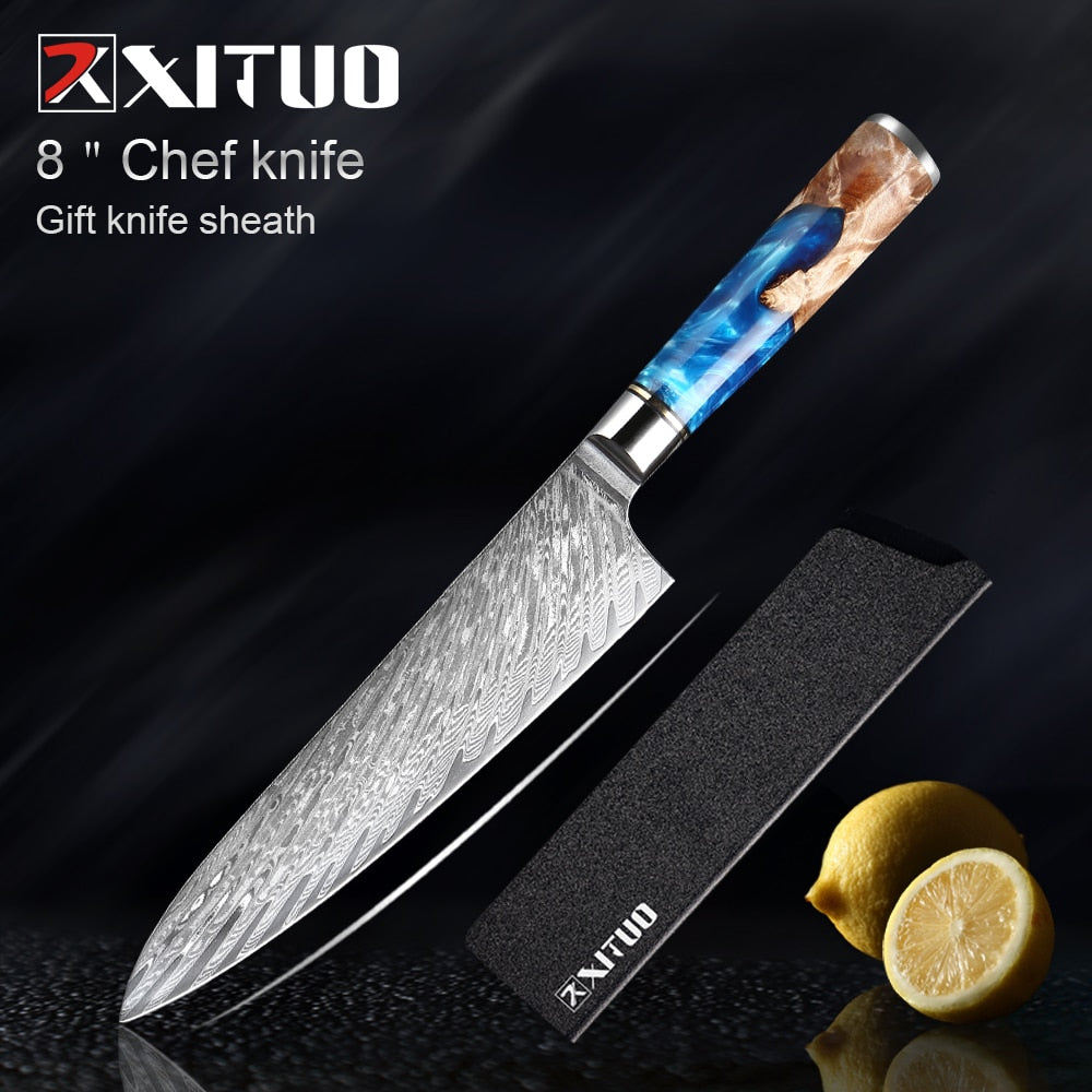 XITUO Kitchen Knives-Set Damascus Steel VG10 Chef Knife Cleaver Paring Bread Knife