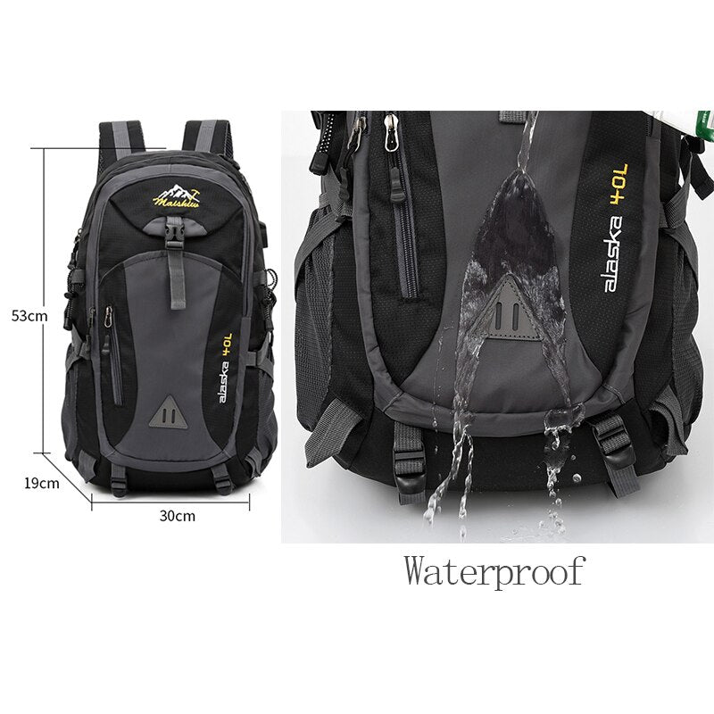 Men's Women's 40L Waterproof Backpack USB Climbing Travel Bag Men Outdoor Sports