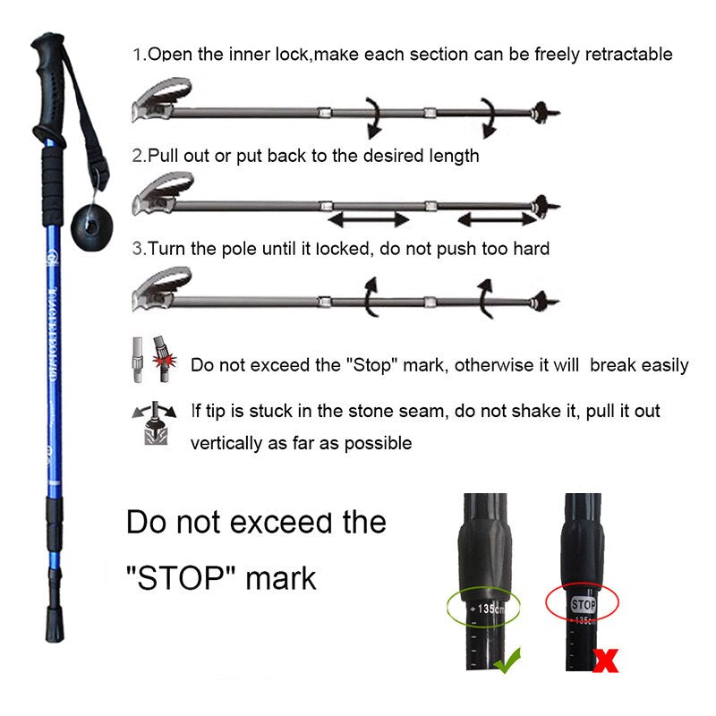 Trekking Poles Telescopic Walking Sticks Hiking Camping Climbing Sticks Nordic Walking