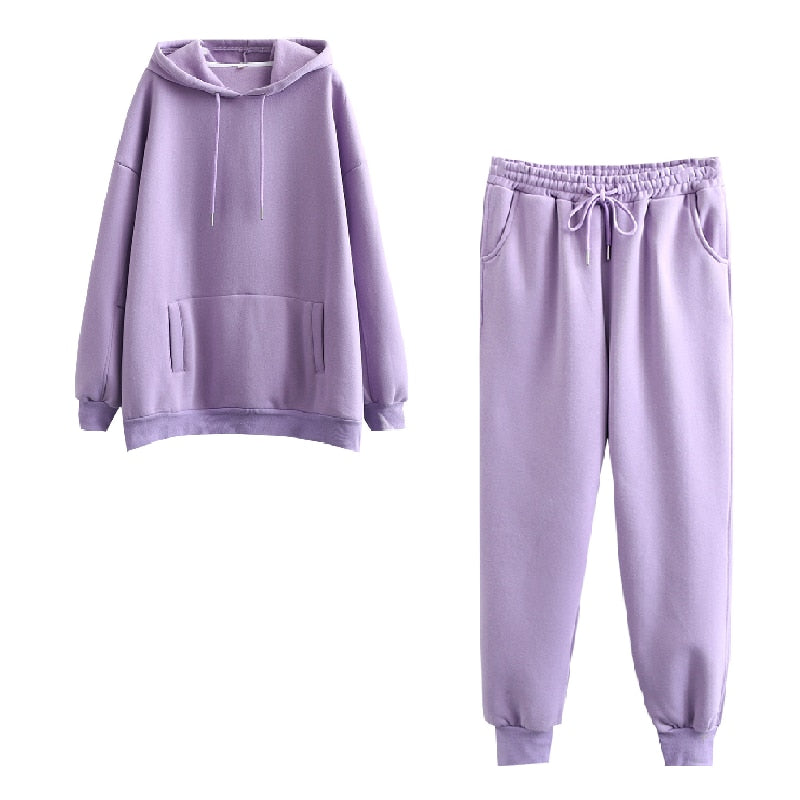 Tangada 2022 Autumn Winter Women tracksuit thick fleece 100% cotton suit