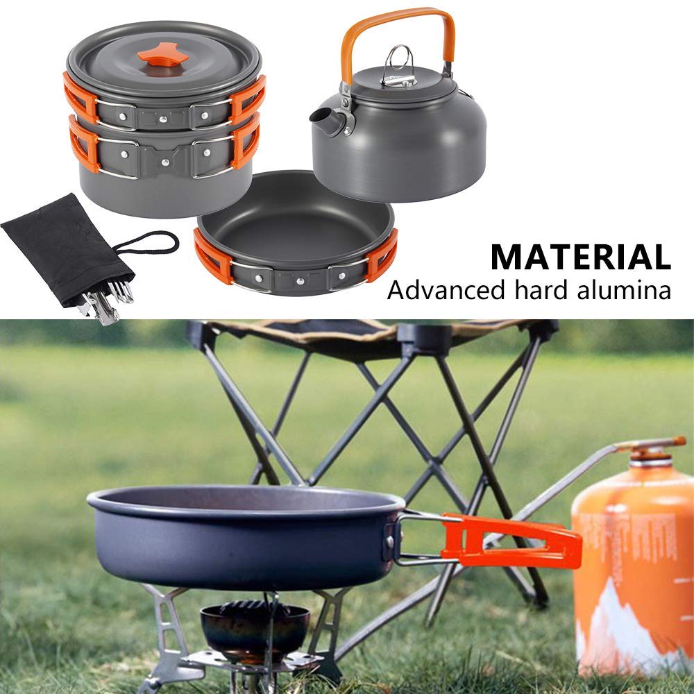 Camping Cookware Kit Outdoor Aluminum Cooking Set Water Kettle Pan Pot Travelling