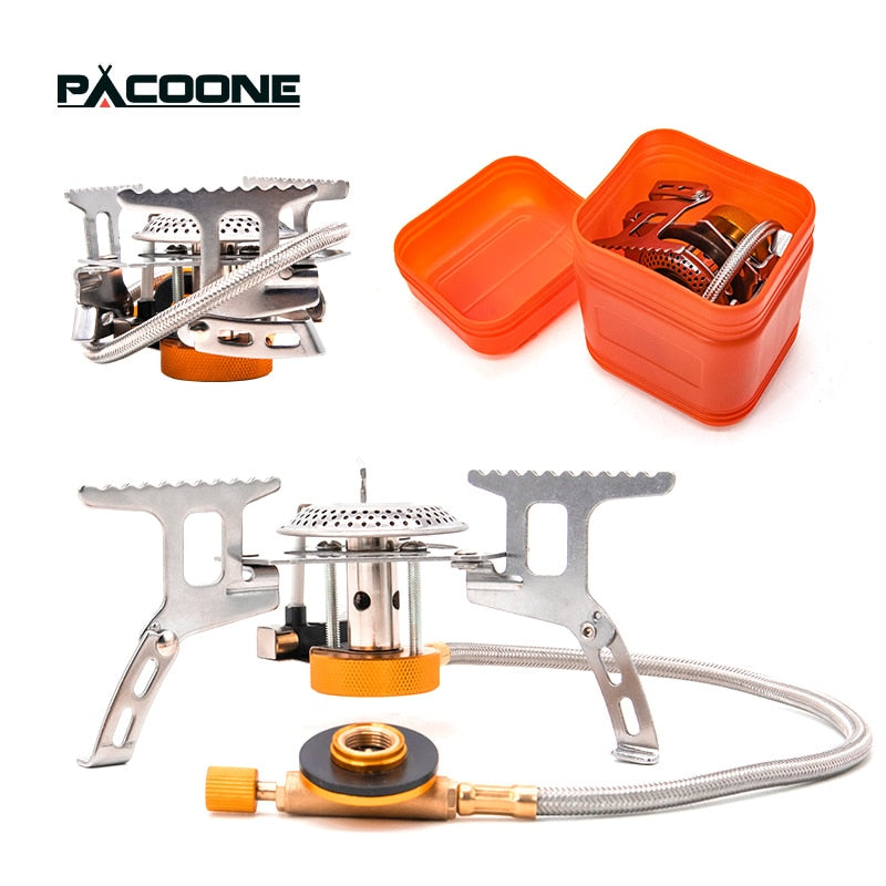 PACOONE Camping Gas Stove Outdoor Windproof Tourist Burner Portable Folding