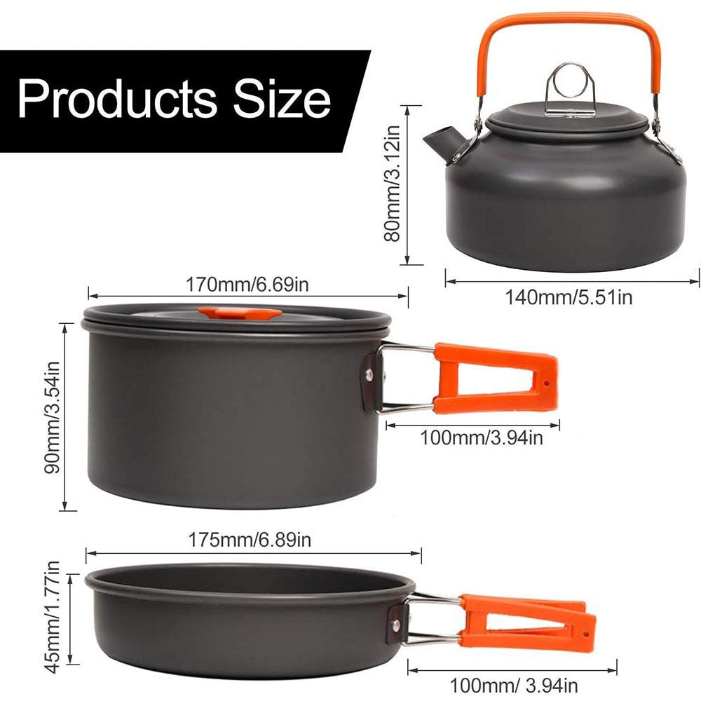 Camping Cookware Kit Outdoor Aluminum Cooking Set Water Kettle Pan Pot Travelling