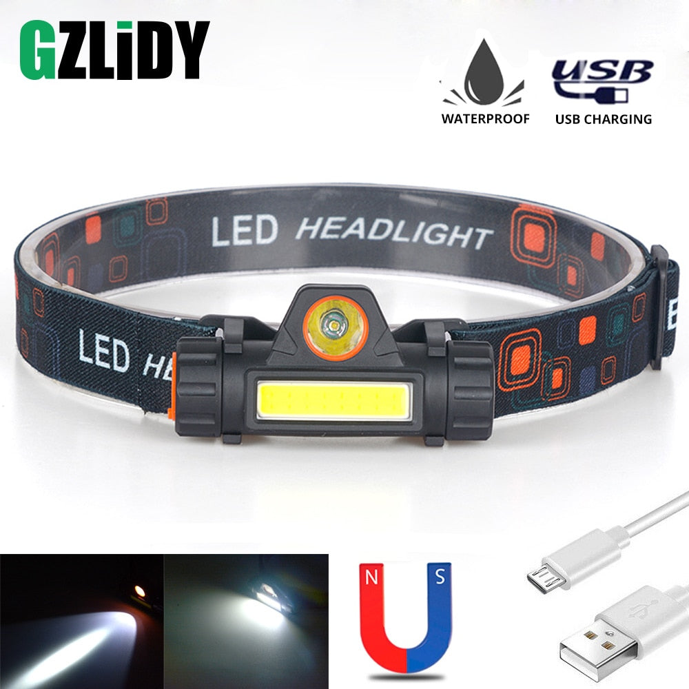 Waterproof LED Headlamp COB Work Light 2 Light Modes with Magnet USB