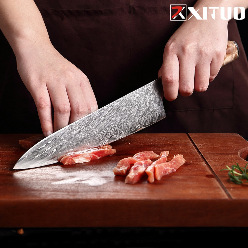 XITUO Kitchen Knives-Set Damascus Steel VG10 Chef Knife Cleaver Paring Bread Knife