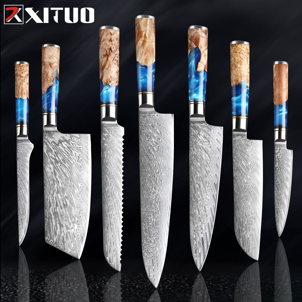 XITUO Kitchen Knives-Set Damascus Steel VG10 Chef Knife Cleaver Paring Bread Knife