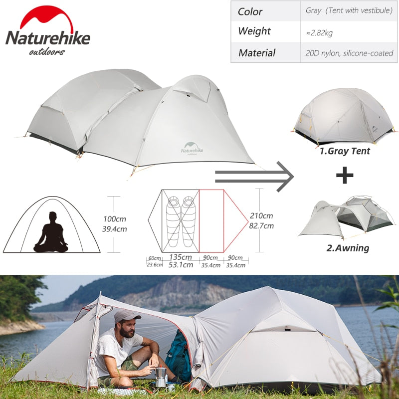 Naturehike Mongar 2-3 Person Camping Tent 15D Nylon Upgrade Double Layer Outdoor