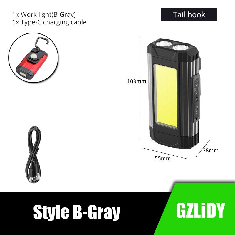 USB Rechargeable COB Work Light Super Bright LED Flashlight Portable Camping Lamp