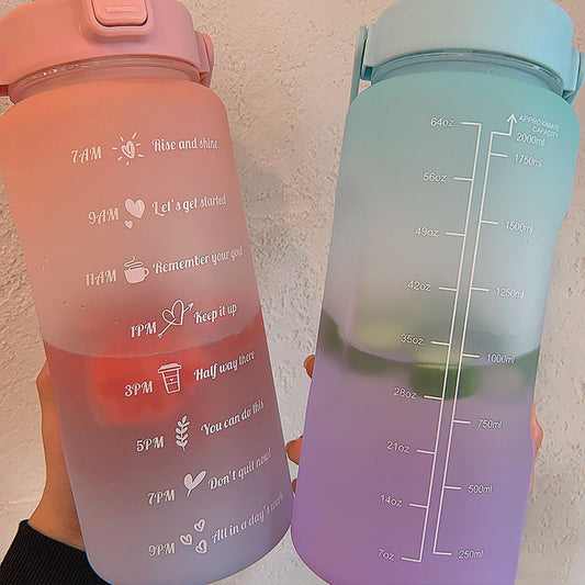 2L Large Capacity Water Bottle With Straw Cup Gradient Color