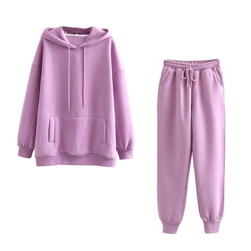 Tangada 2022 Autumn Winter Women tracksuit thick fleece 100% cotton suit