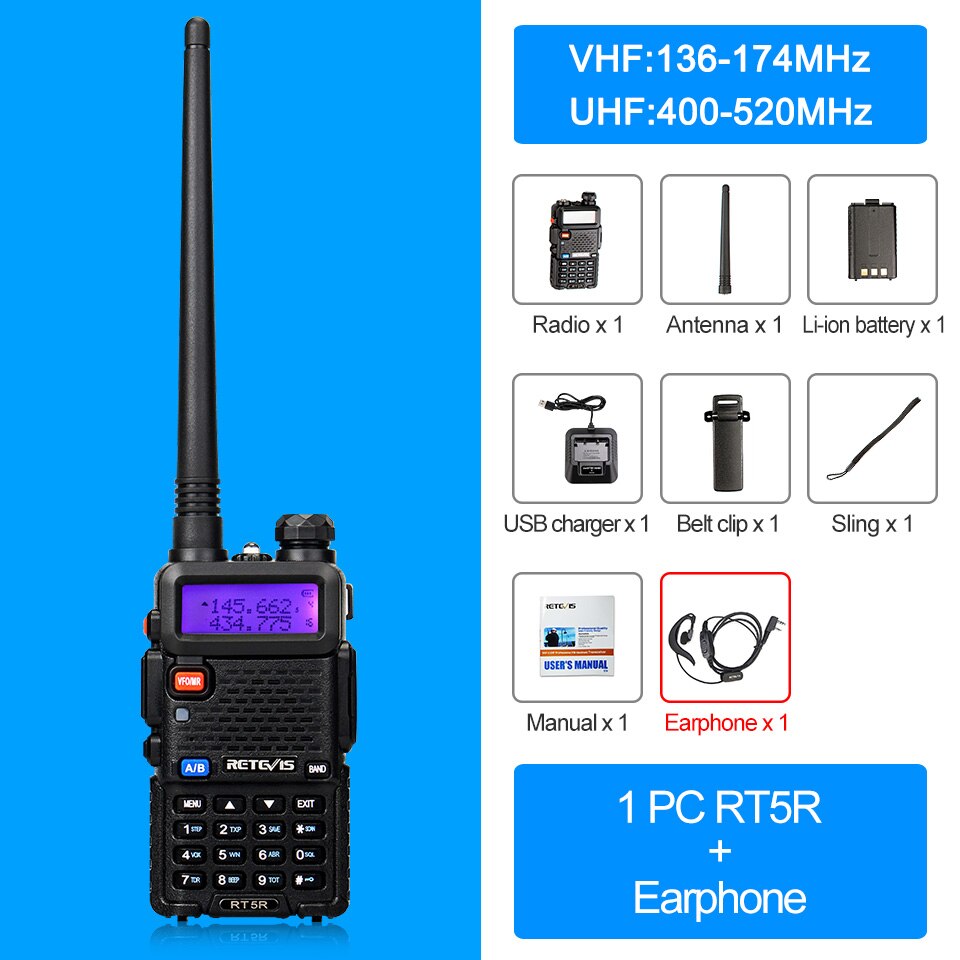 RETEVIS RT5R Handy Walkie Talkie 5W VHF UHF USB Ham Amateur Two-Way Radio