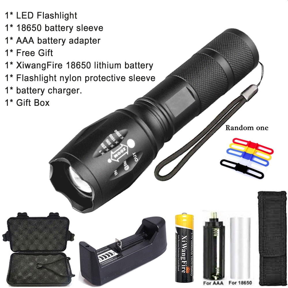 Portable Powerful LED Lamp XML-T6  Flashlight Linterna Torch Uses 18650 Chargeable Battery