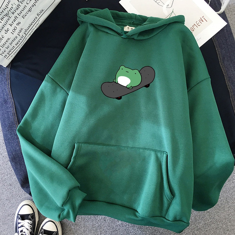 Winter  Skateboard Frog Oversized Sweatshirt Men and Women Hoodies Harajuku Warm