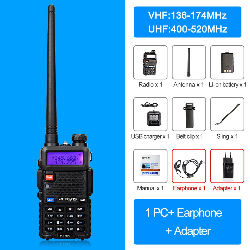 RETEVIS RT5R Handy Walkie Talkie 5W VHF UHF USB Ham Amateur Two-Way Radio