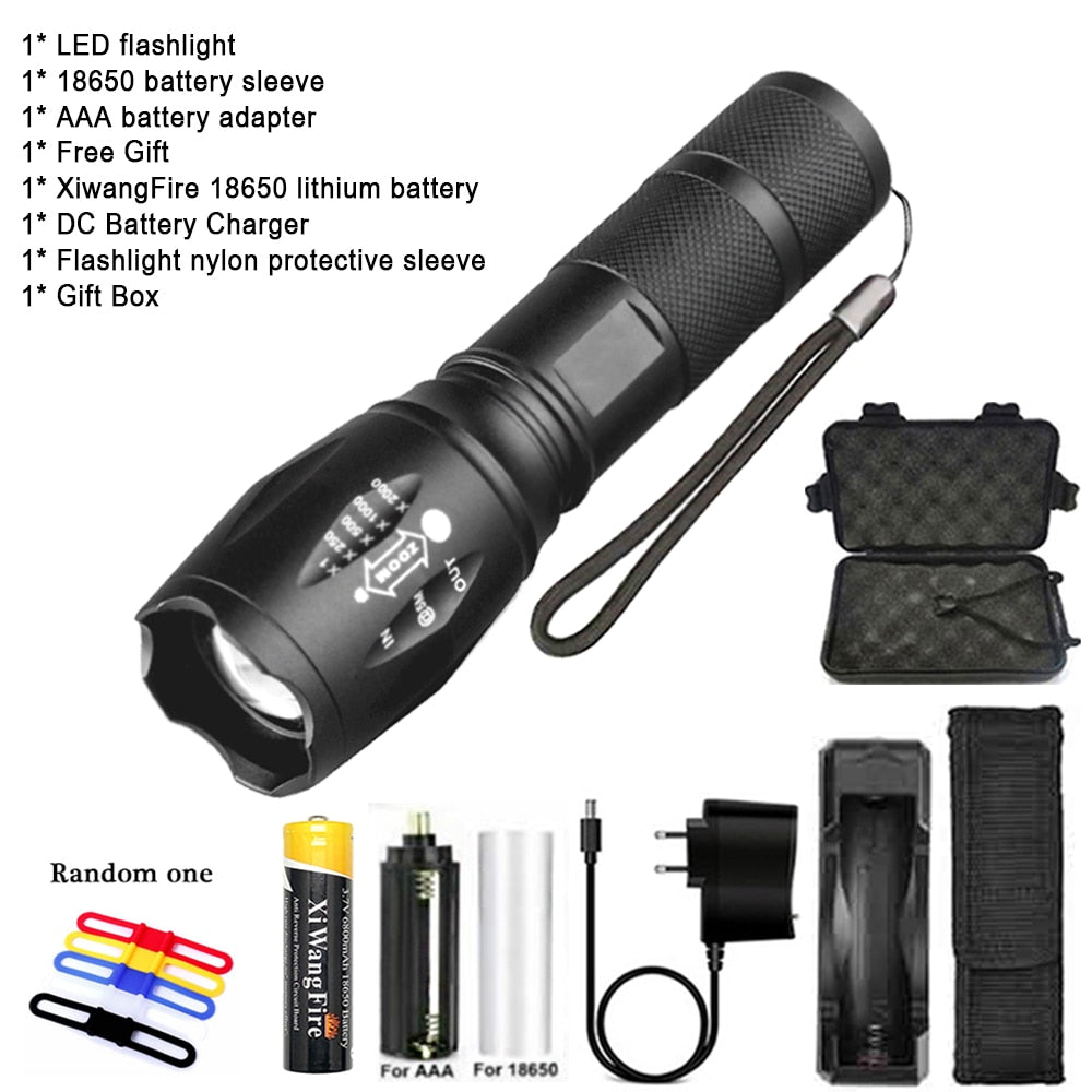 Portable Powerful LED Lamp XML-T6  Flashlight Linterna Torch Uses 18650 Chargeable Battery