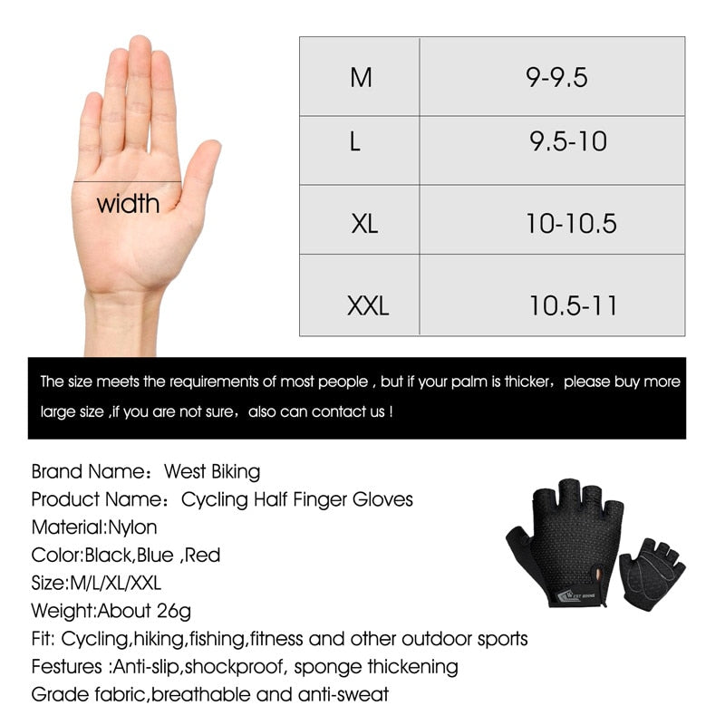 WEST BIKING Summer Cycling Gloves Shockproof Thicken Pad Half Finger Cycling Gloves