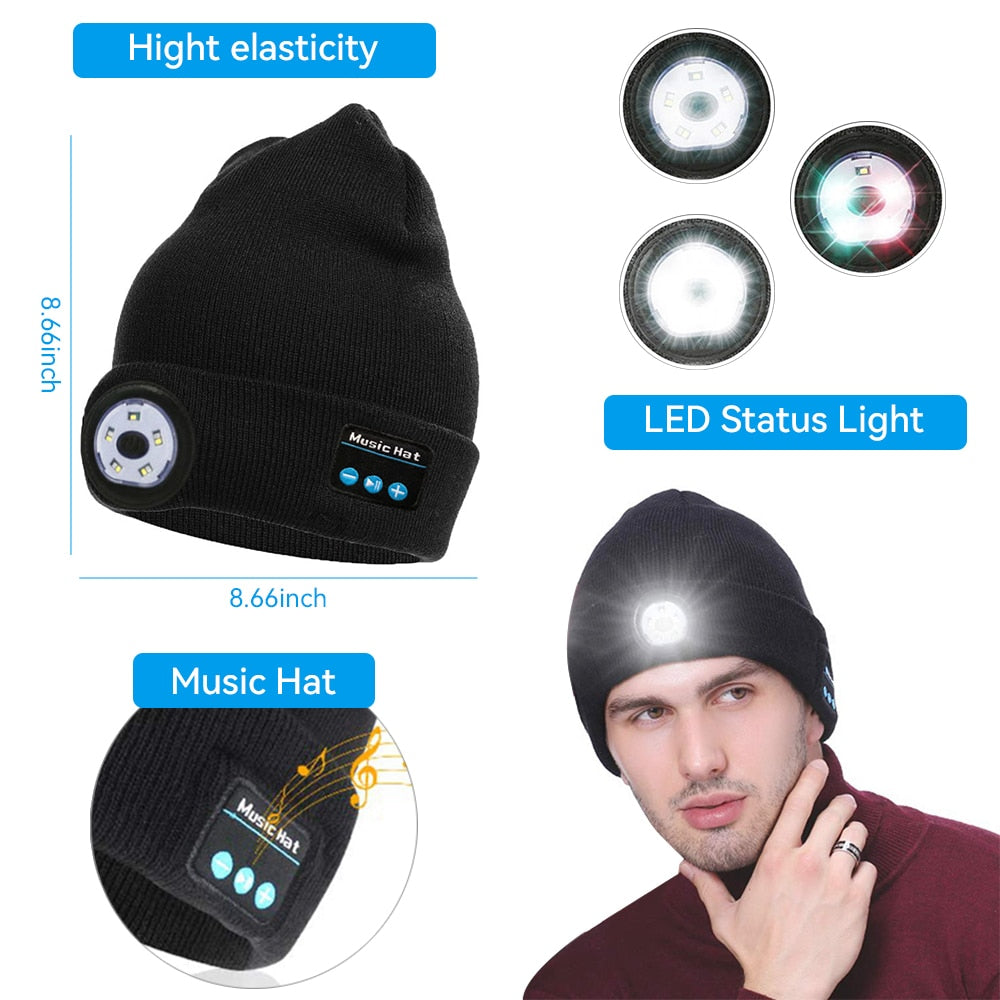 Bluetooth Earphone Music Hat Winter Wireless Headphone Cap Headset Mic Outdoor