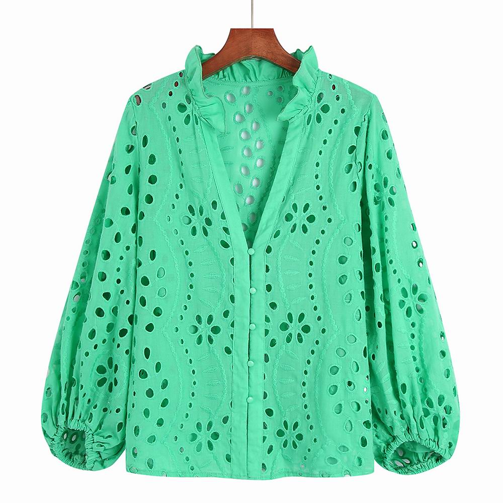 Embroidery Women Blouse Summer 2022 New Fashion Long Sleeve Female Smock Shirt