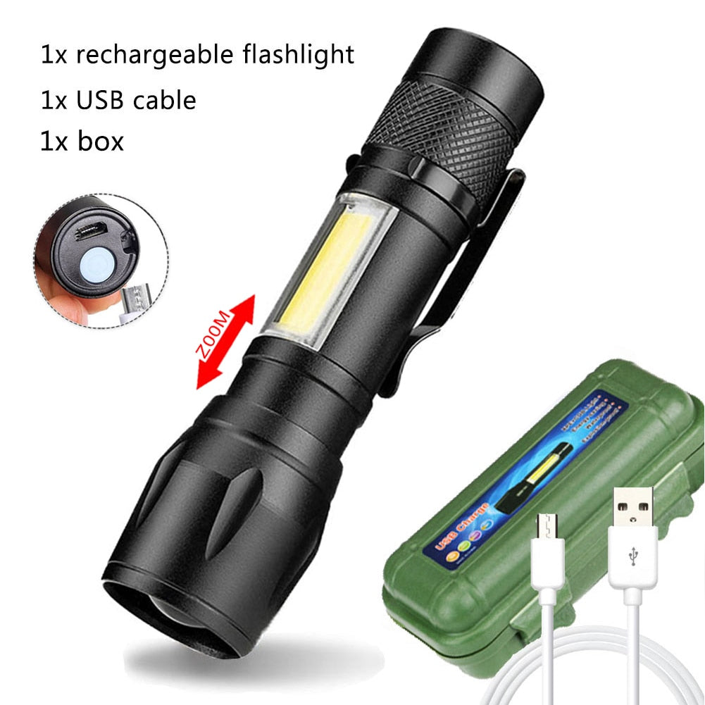 Portable Rechargeable Zoom LED Flashlight XP-G Q5 Flash Light Torch Lantern 3 Lighting