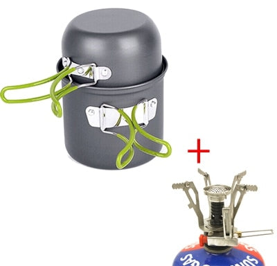 Outdoor Pot Mini Gas Stove Sets  Camping Hiking Cookware Picnic Cooking Set Non-stick