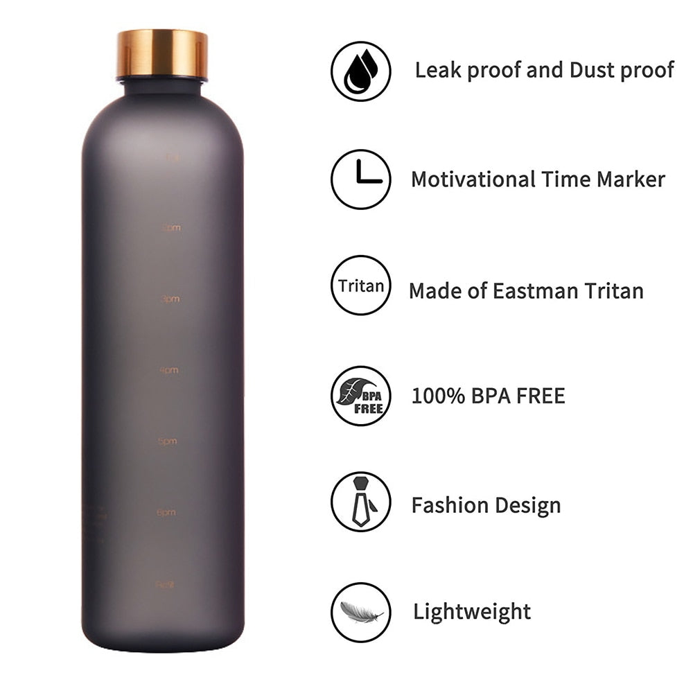 1L Water Bottle With Time Marker 32 OZ Motivational Reusable Fitness Sports Outdoors