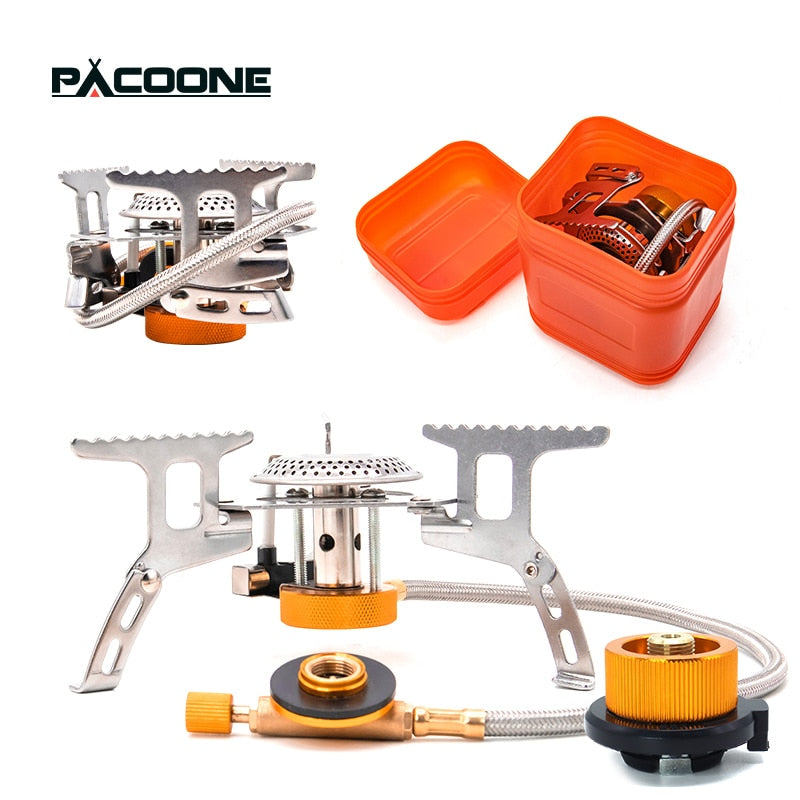 PACOONE Camping Gas Stove Outdoor Windproof Tourist Burner Portable Folding