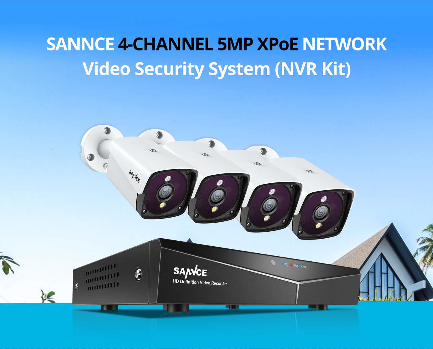 SANNCE 4CH HD 5MP XPOE CCTV NVR System 5MP 4PC IP Cameras Outdoor Weatherproof