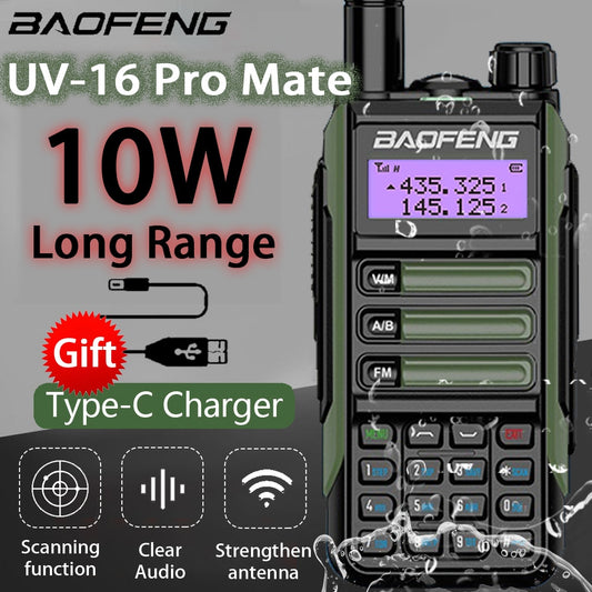 Baofeng UV-16 PRO 10W Walkie Talkie IP68 Waterproof Amateur Transceiver Dual Band